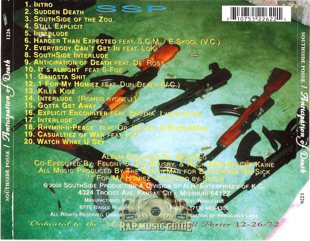 Southside Posse - Anticipation Of Death: CD | Rap Music Guide Southside Posse - Anticipation Of Death: CD | Rap Music Guide